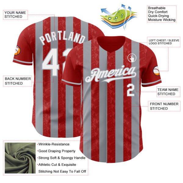 Custom Red White-Gray Classic Vertical Stripe Fluid Liquid Texture Authentic Baseball Jersey