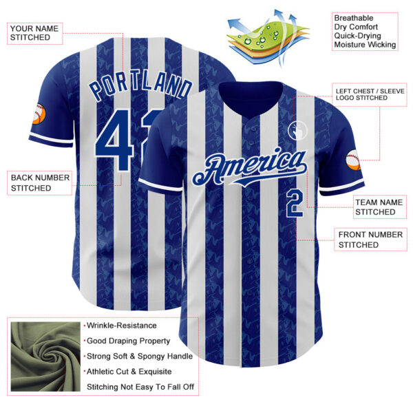 Custom Royal-White Classic Vertical Stripe Fluid Liquid Texture Authentic Baseball Jersey