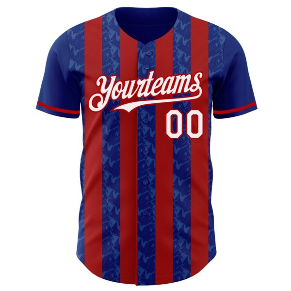 Custom Royal White-Red Classic Vertical Stripe Fluid Liquid Texture Authentic Baseball Jersey