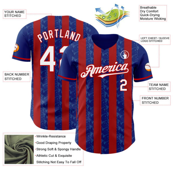 Custom Royal White-Red Classic Vertical Stripe Fluid Liquid Texture Authentic Baseball Jersey