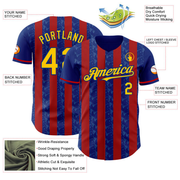 Custom Royal Yellow-Red Classic Vertical Stripe Fluid Liquid Texture Authentic Baseball Jersey