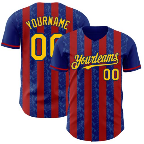 Pinstripe0243 Custom Royal Yellow-Red Classic Vertical Stripe Fluid Liquid Texture Authentic Baseball Jersey