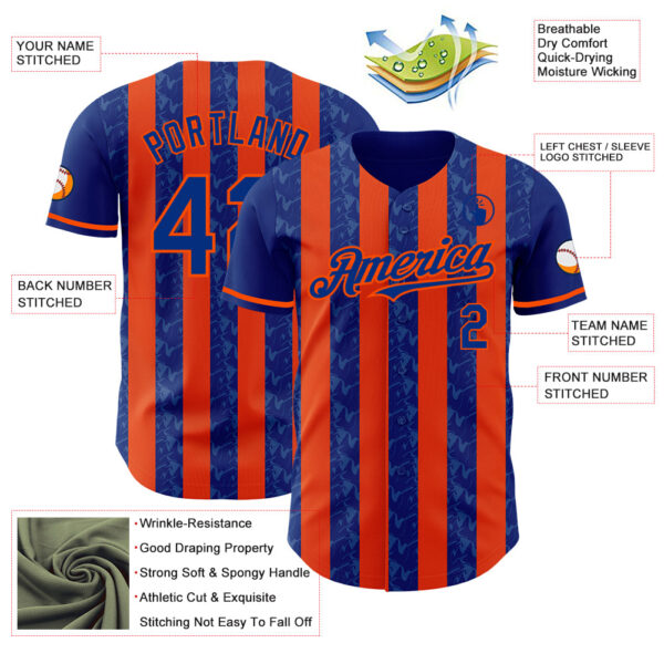 Custom Royal-Orange Classic Vertical Stripe Fluid Liquid Texture Authentic Baseball Jersey