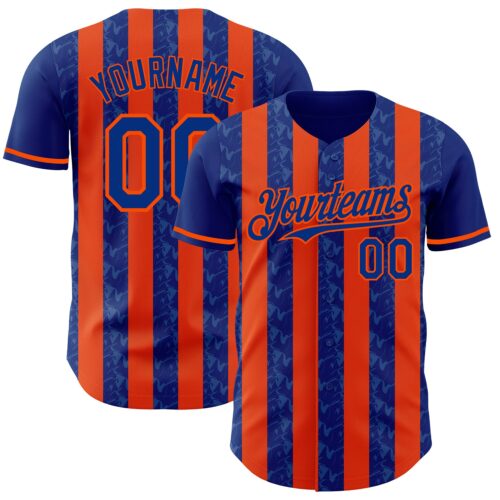 Custom Royal-Orange Classic Vertical Stripe Fluid Liquid Texture Authentic Baseball Jersey