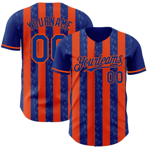 Custom Royal-Orange Classic Vertical Stripe Fluid Liquid Texture Authentic Baseball Jersey