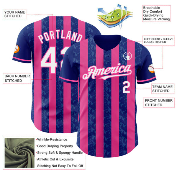 Custom Royal White-Pink Classic Vertical Stripe Fluid Liquid Texture Authentic Baseball Jersey