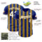 Custom Royal White-Old Gold Classic Vertical Stripe Fluid Liquid Texture Authentic Baseball Jersey