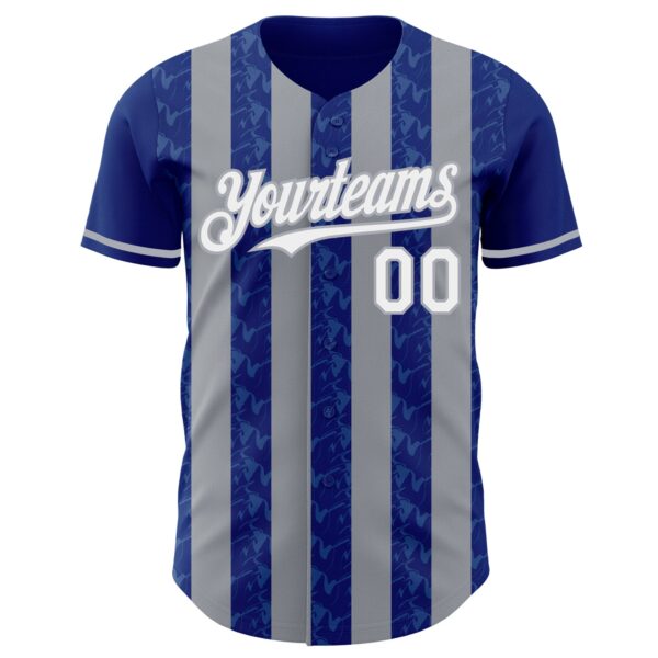 Custom Royal White-Gray Classic Vertical Stripe Fluid Liquid Texture Authentic Baseball Jersey