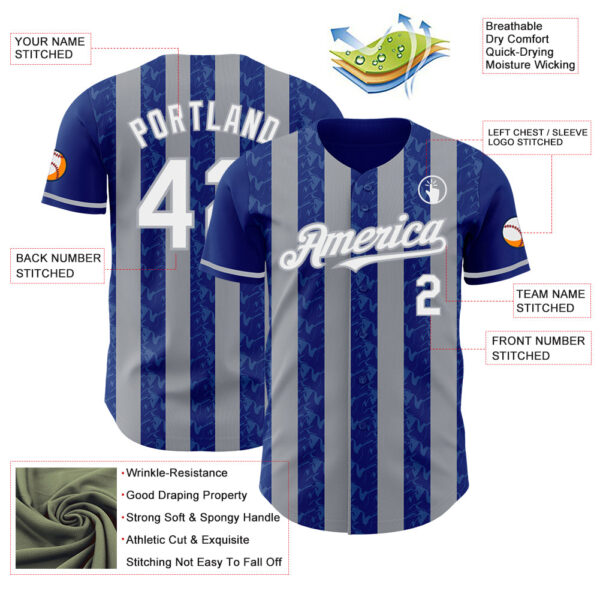 Custom Royal White-Gray Classic Vertical Stripe Fluid Liquid Texture Authentic Baseball Jersey