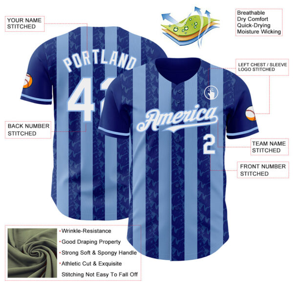 Custom Royal White-Light Blue Classic Vertical Stripe Fluid Liquid Texture Authentic Baseball Jersey