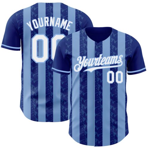 Pinstripe0249 Custom Royal White-Light Blue Classic Vertical Stripe Fluid Liquid Texture Authentic Baseball Jersey
