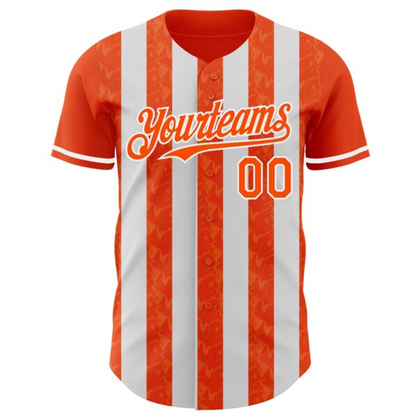 Custom Orange-White Classic Vertical Stripe Fluid Liquid Texture Authentic Baseball Jersey