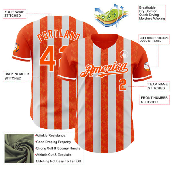 Custom Orange-White Classic Vertical Stripe Fluid Liquid Texture Authentic Baseball Jersey