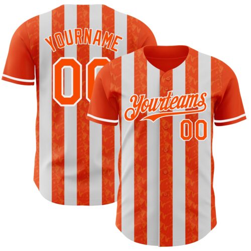 Custom Orange-White Classic Vertical Stripe Fluid Liquid Texture Authentic Baseball Jersey