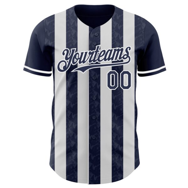 Custom Navy-White Classic Vertical Stripe Fluid Liquid Texture Authentic Baseball Jersey