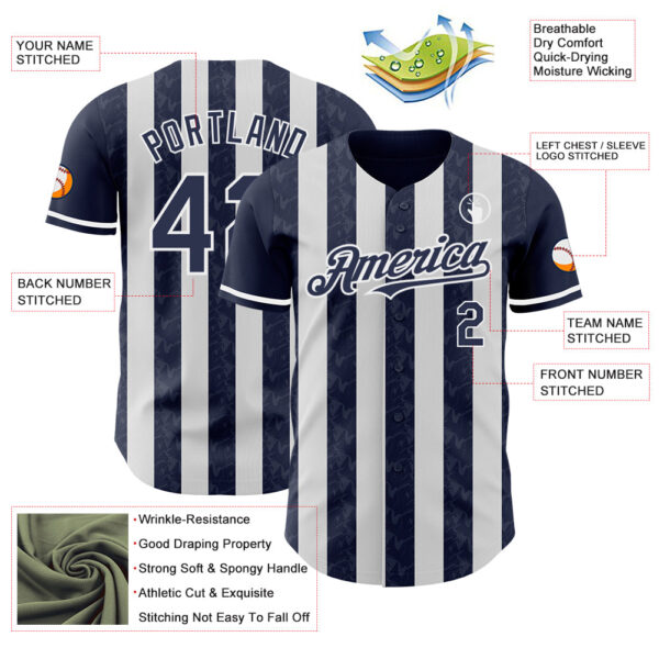 Custom Navy-White Classic Vertical Stripe Fluid Liquid Texture Authentic Baseball Jersey