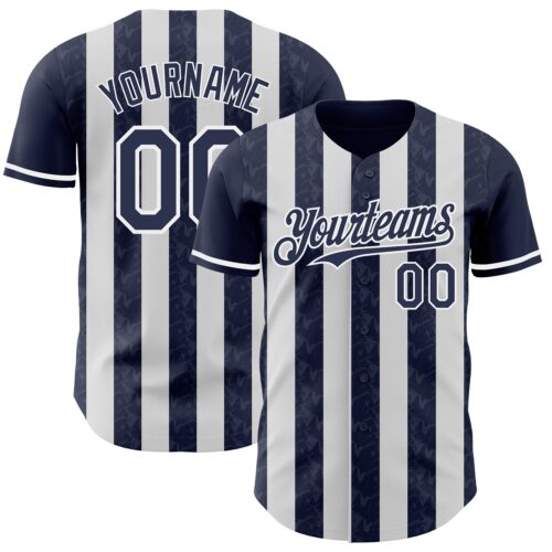 Pinstripe0251 Custom Navy-White Classic Vertical Stripe Fluid Liquid Texture Authentic Baseball Jersey