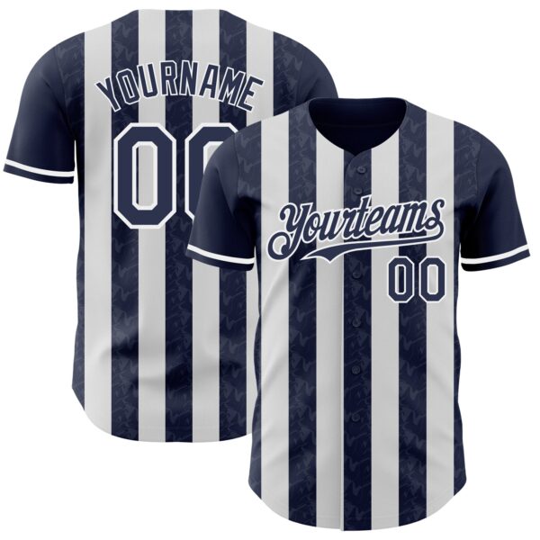Custom Navy-White Classic Vertical Stripe Fluid Liquid Texture Authentic Baseball Jersey