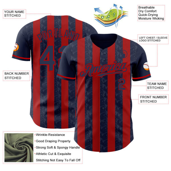 Custom Navy-Red Classic Vertical Stripe Fluid Liquid Texture Authentic Baseball Jersey
