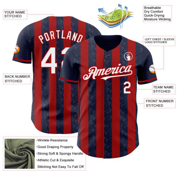 Custom Navy White-Red Classic Vertical Stripe Fluid Liquid Texture Authentic Baseball Jersey