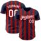 Custom Navy White-Red Classic Vertical Stripe Fluid Liquid Texture Authentic Baseball Jersey