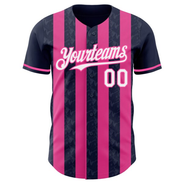 Custom Navy White-Pink Classic Vertical Stripe Fluid Liquid Texture Authentic Baseball Jersey
