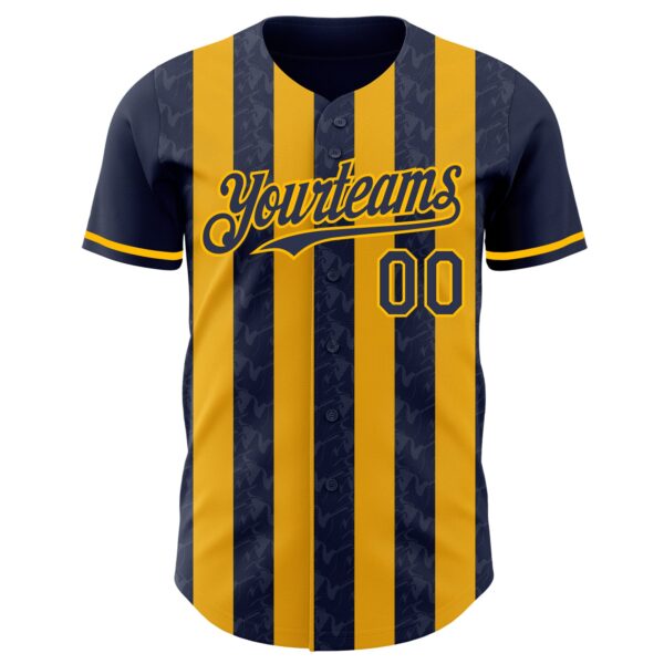 Custom Navy-Gold Classic Vertical Stripe Fluid Liquid Texture Authentic Baseball Jersey