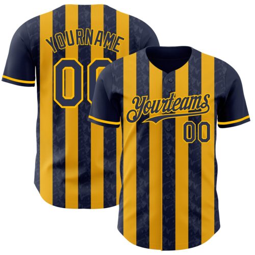 Pinstripe0257 Custom Navy-Gold Classic Vertical Stripe Fluid Liquid Texture Authentic Baseball Jersey