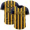 Custom Navy-Gold Classic Vertical Stripe Fluid Liquid Texture Authentic Baseball Jersey