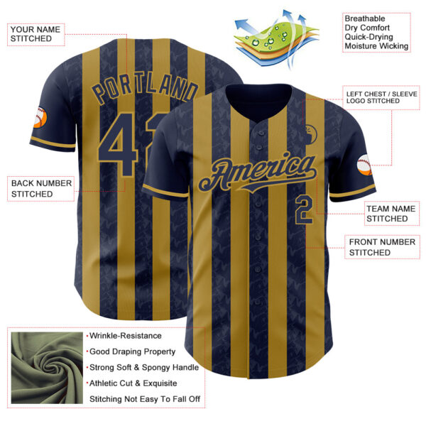 Custom Navy-Old Gold Classic Vertical Stripe Fluid Liquid Texture Authentic Baseball Jersey