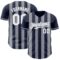 Custom Navy White-Gray Classic Vertical Stripe Fluid Liquid Texture Authentic Baseball Jersey