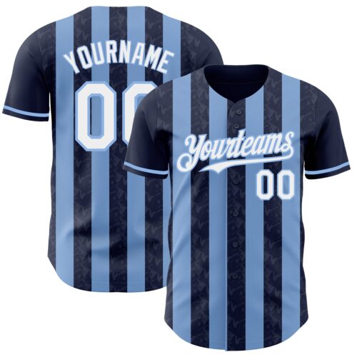 Pinstripe0263 Custom Navy White-Light Blue Classic Vertical Stripe Fluid Liquid Texture Authentic Baseball Jersey