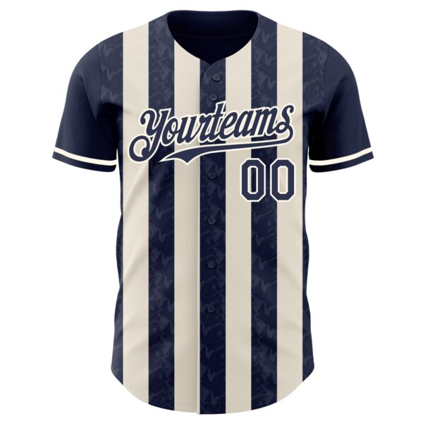 Custom Navy Cream-Cream Classic Vertical Stripe Fluid Liquid Texture Authentic Baseball Jersey