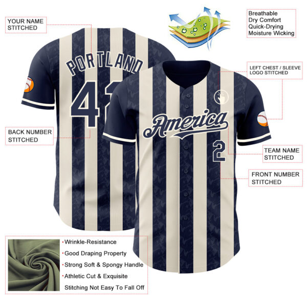 Custom Navy Cream-Cream Classic Vertical Stripe Fluid Liquid Texture Authentic Baseball Jersey