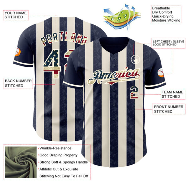 Custom Navy Vintage USA Flag Cream-Cream Classic Vertical Stripe Fluid Liquid Texture Authentic Baseball Jersey