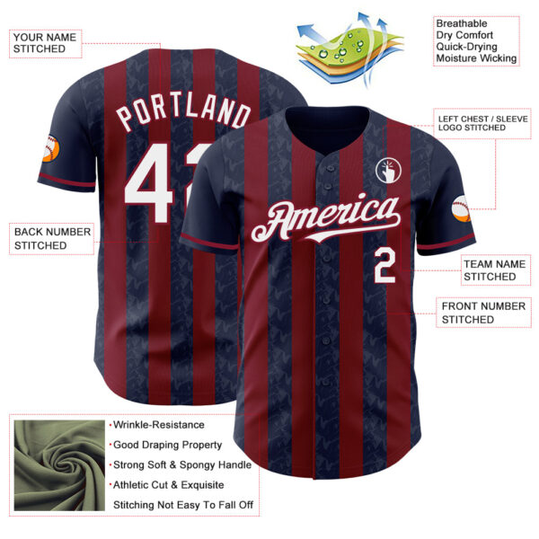 Custom Navy White-Crimson Classic Vertical Stripe Fluid Liquid Texture Authentic Baseball Jersey