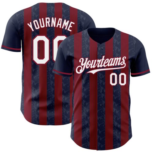 Pinstripe0267 Custom Navy White-Crimson Classic Vertical Stripe Fluid Liquid Texture Authentic Baseball Jersey