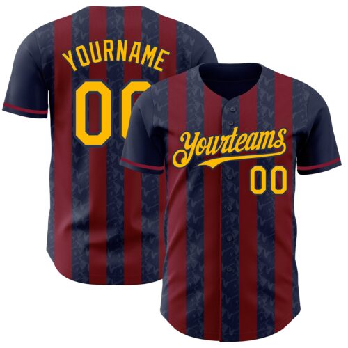 Pinstripe0268 Custom Navy Gold-Crimson Classic Vertical Stripe Fluid Liquid Texture Authentic Baseball Jersey