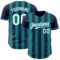 Custom Navy White-Teal Classic Vertical Stripe Fluid Liquid Texture Authentic Baseball Jersey