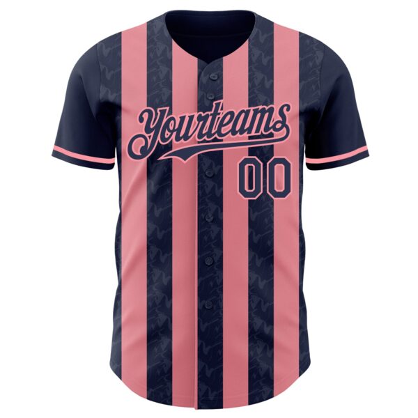 Custom Navy-Medium Pink Classic Vertical Stripe Fluid Liquid Texture Authentic Baseball Jersey