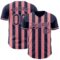 Custom Navy-Medium Pink Classic Vertical Stripe Fluid Liquid Texture Authentic Baseball Jersey