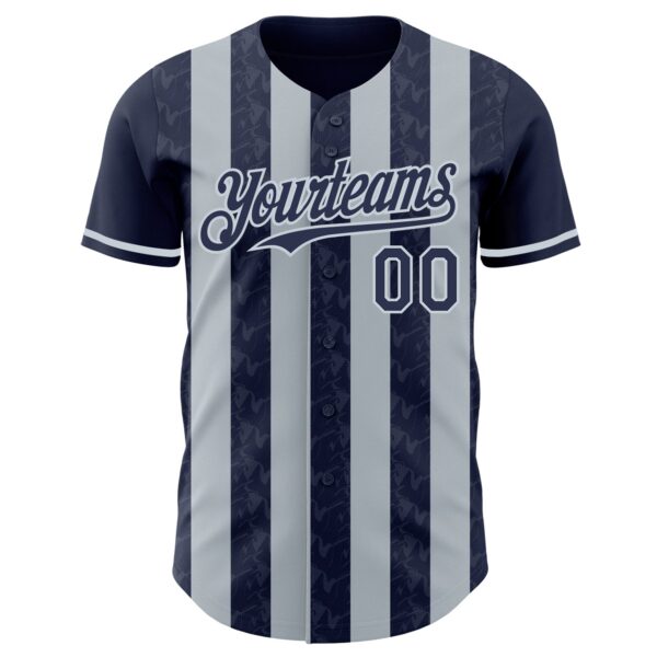 Custom Navy-Silver Classic Vertical Stripe Fluid Liquid Texture Authentic Baseball Jersey