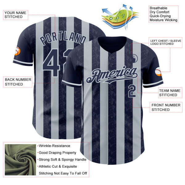 Custom Navy-Silver Classic Vertical Stripe Fluid Liquid Texture Authentic Baseball Jersey