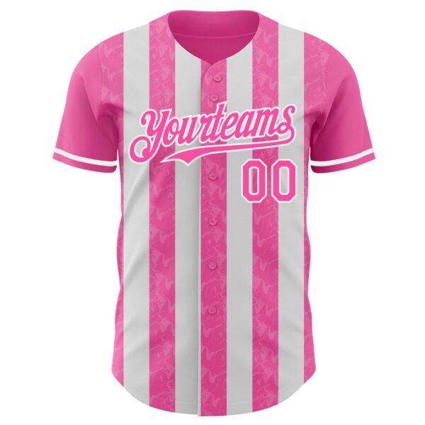 Custom Pink-White Classic Vertical Stripe Fluid Liquid Texture Authentic Baseball Jersey