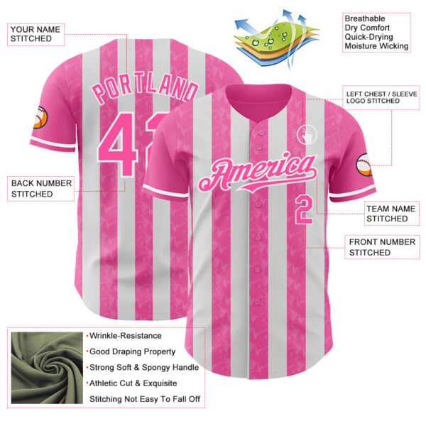 Custom Pink-White Classic Vertical Stripe Fluid Liquid Texture Authentic Baseball Jersey