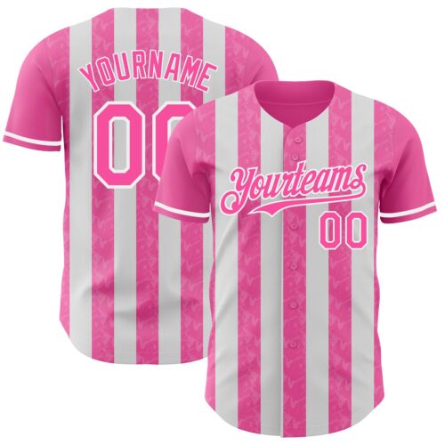 Custom Pink-White Classic Vertical Stripe Fluid Liquid Texture Authentic Baseball Jersey