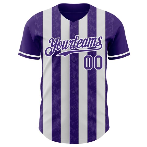 Custom Purple-White Classic Vertical Stripe Fluid Liquid Texture Authentic Baseball Jersey