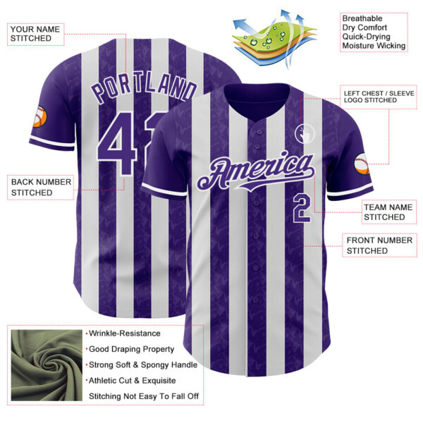 Custom Purple-White Classic Vertical Stripe Fluid Liquid Texture Authentic Baseball Jersey