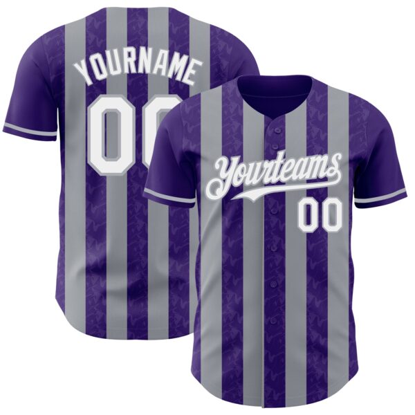Custom Purple White-Gray Classic Vertical Stripe Fluid Liquid Texture Authentic Baseball Jersey