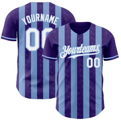 Pinstripe0280 Custom Purple White-Light Blue Classic Vertical Stripe Fluid Liquid Texture Authentic Baseball Jersey